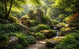 jardin-roches-plantes-luxuriantes-soleil