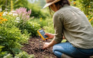 personne-agenouillee-jardin-multimetre-plantes