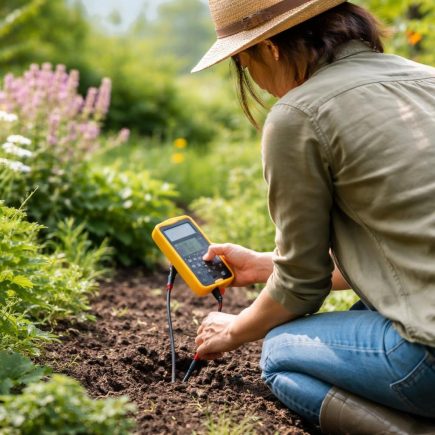 personne-agenouillee-jardin-multimetre-plantes