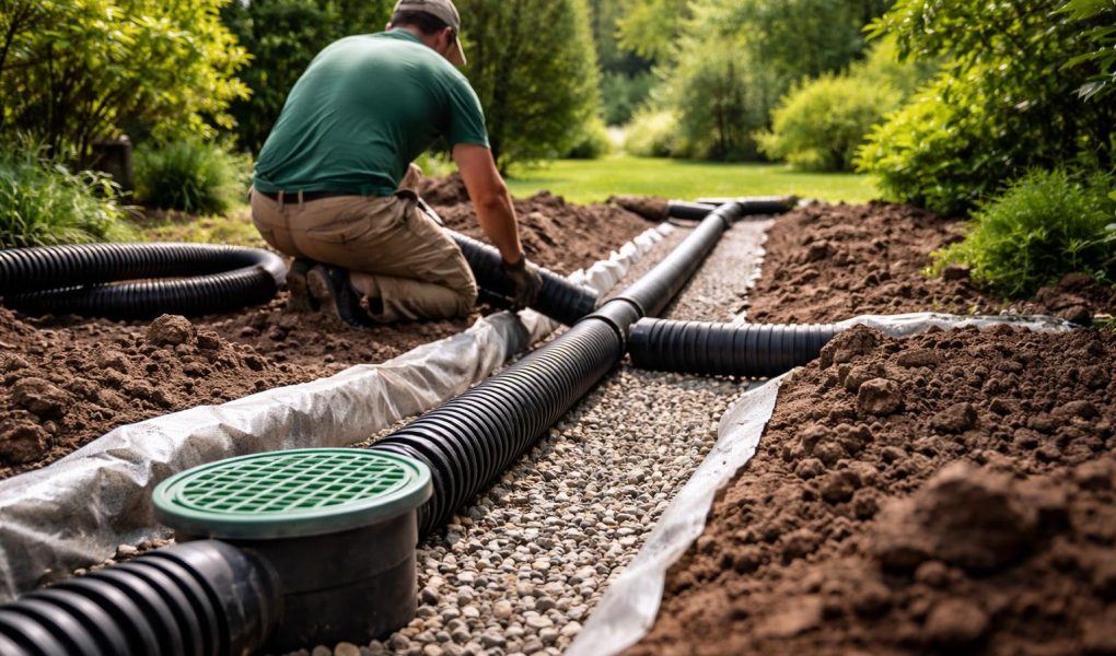 sol-tuyaux-drainage-jardin-verdoyant