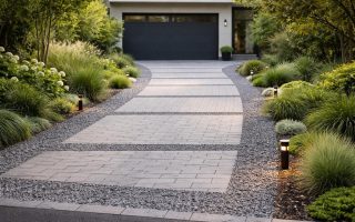 allee-garage-moderne-paves-verdure