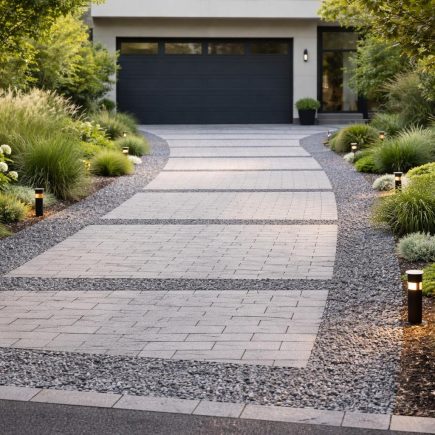 allee-garage-moderne-paves-verdure