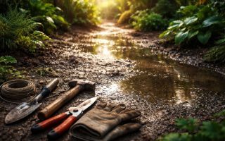 sol-humide-flaques-outils-plantes