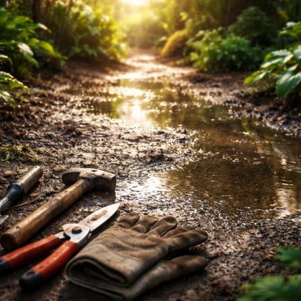 sol-humide-flaques-outils-plantes