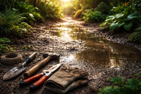 sol-humide-flaques-outils-plantes