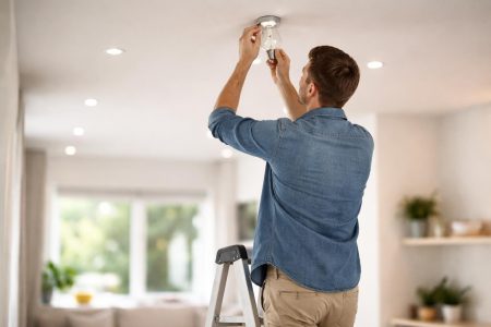 homme-echelle-changement-spot-plafond