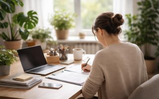 bureau-personne-documents-plantes-fenetre