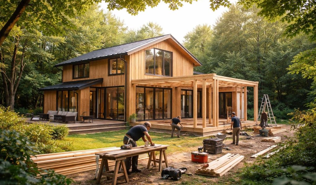 maison-moderne-bois-vegetation-ouvriers
